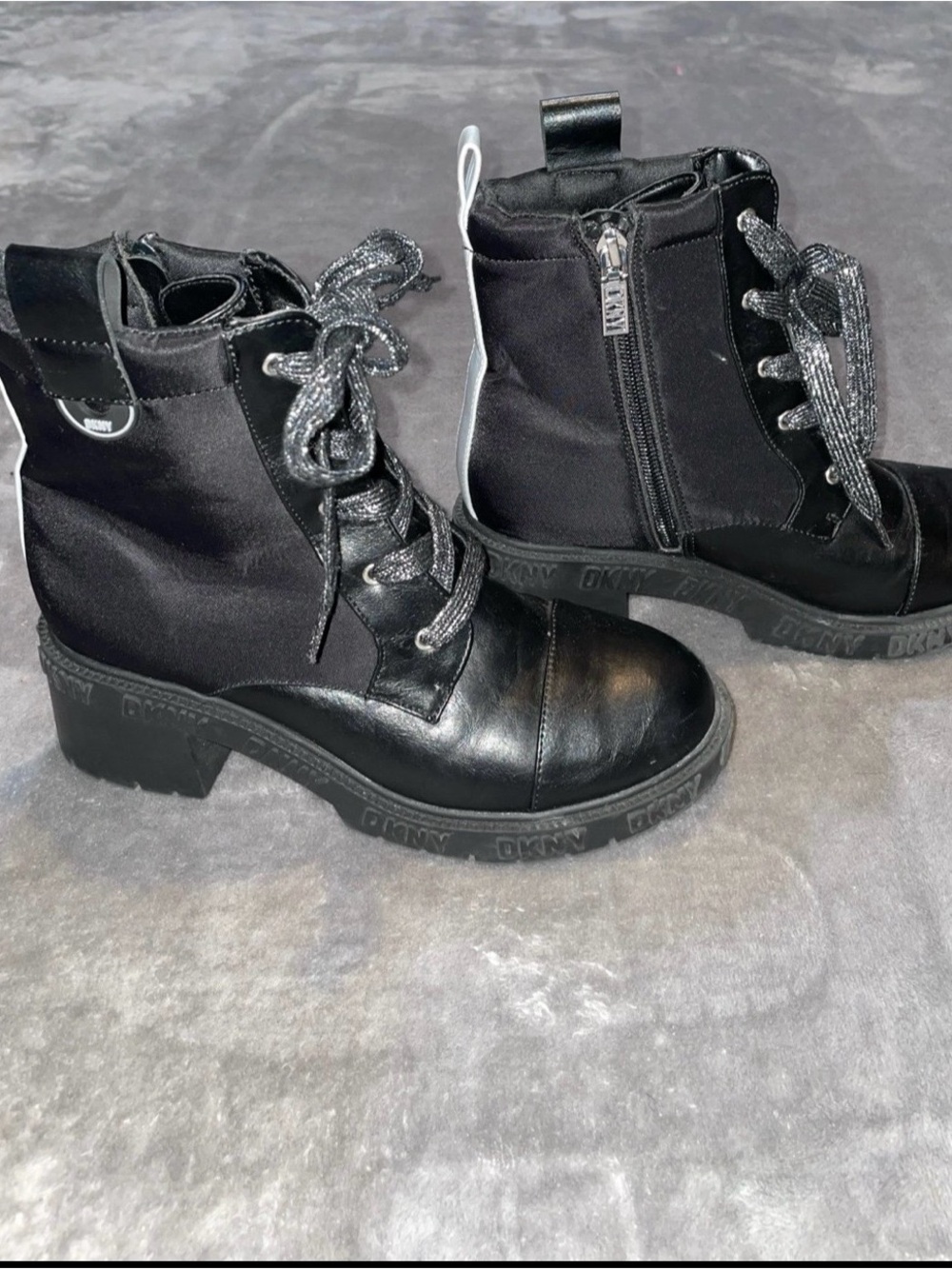 DKNY Black Lace-Up Chunky Heel Ankle Boots